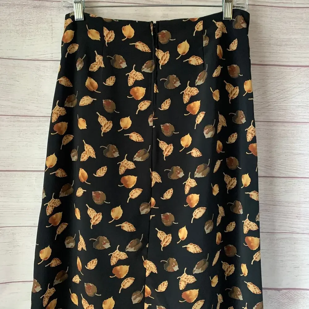 Top Choice Fashion Vintage A-Line Maxi Skirt Black Gold Leaf Size Medium